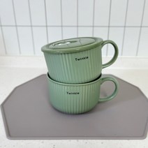 유니드언 전자레인지 도자기 계란찜 라면 용기 뚜껑 세트, 머그형(800ml), 그린