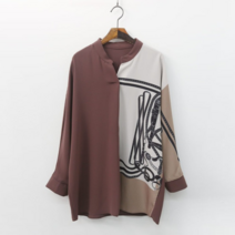 플랩 플랩 컬러블록 체인 블라우스