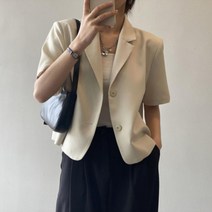 온나뷰 여성 간절기 린넨혼방 여름 반팔 크롭자켓