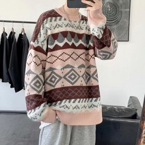 가을 겨울 한국판 Chic 박시 라운드 스웨터 남 빈티지 루즈핏 날씬해 보이는 코디 니트