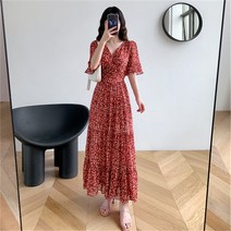 플라이오디오 하트블라썸 롱원피스 여성 쉬폰 원피스 브라우스