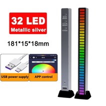 RGB 음악 사운드 컨트롤 LED 조명 스마트 앱 컨트롤 픽업 리듬 분위기 조명 자동차 Tv 게임 컴퓨터 데스크탑 장식 램프, 32LED silver USB
