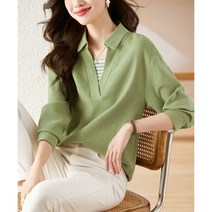 여름 여성 골프 의류 여성 골프 패션 패션 골프 셔츠 봄 새로운 패션 조커 스트라이프 접합 디자인 V-넥 긴 소매 셔츠