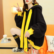 QiYuQoo 후드 여성 가을 겨울 뉴 그물 포터블 코트