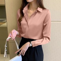 2022 봄 여성용 셔츠 여성용 새틴 블라우스 긴 소매 셔츠 실크 화이트 셔츠 ol 여성용 솔리드 블라우스 풀오버 여성용 탑