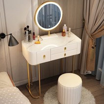 북유럽 화장대 미니 심플 라이트 럭셔리 암판 원목 화장대세트, 80화이트+거울+원형스툴화이트