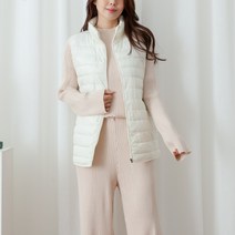남녀공용 웰론 솜털 경량 패딩 조끼 차이나 폴라 집업 보온 아우터