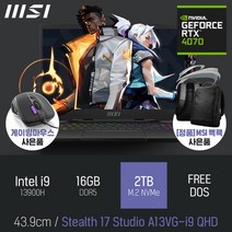 MSI Stealth 17 Studio A13VG-i9 QHD [이벤트 한정특가 / 사은품증정], FREE DOS, 16GB, 2TB, 코어i9, 블랙