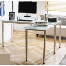 모던 대표이사 임원실 강화유리 L자 책상1800(2컬러) 중견 사무실 학생용, 프레임흰색_유리흰색