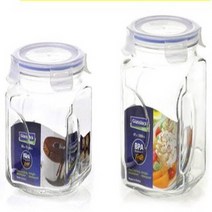 글라스락 사각 캐니스터 1.5L 2L 쨈병 과실주병 수제과일청병 사면결착 저장 보관 용기, 사각케니스터 2000