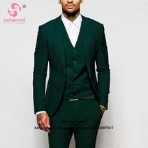 턱시도남성용 패션 그린 정장 슬림 피트 포멀 비즈니스 3 피스 재킷 조끼와 바지 세트 신랑 웨딩 턱시도 의