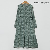 코인코즈 라운드넥 끈 나염 프릴 롱 원피스 (IY2AO8100)