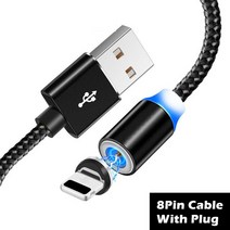 초고속충전케이블 LED 마그네틱 케이블 유형 C 마이크로 USB 자석 충전 샤오미 mi 9t 8 모토로라 모토 G G2 G3 G4 플레이 G5 G5S 플러스 E E2 E3, 28.Black 8Pin - 2m, 1개