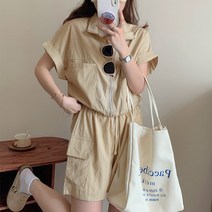 세트 크롭 반팔 집업 점퍼 카고 반바지 여름 캐주얼 셋업