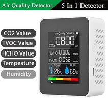 복합가스농도측정기 공기질 미세먼지측정기 다기능 5in1 CO2 미터 디지털 온도 습도 시험기 이산화탄소 TVOC HCHO 감지기 대기 질 모니터, [03] white 5 IN 1
