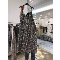 ZZJJC 스타일리쉬 민소매 브이넥 잔꽃 하이웨이스트 나시 원피스