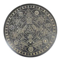 아스트롤라베 Seven chakra crystal energy disk 오크 조각된 마녀 점 props star pendulum board wooden carven board, 2-검은색