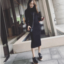 끌리시아 여성 스탠드 슬림 세로 골지 니트 롱 원피스 OS21