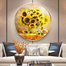 해바라기 보석십자수 +원형전용액자+ 도구세트 풍수 재물 취미생활, [50x50cm]+골드프레임