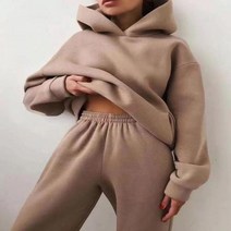 드라이슈트 웻슈트 여성용 운동복 따뜻한 후드 오버사이즈 단색 캐주얼 긴 바지 가을 겨울, 22.khaki - XL