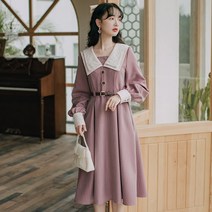 프렌치 빈티지 긴팔 원피스 복 맥시드레스 가을휴가원피스 가을바캉스룩 가을롱스커트 스포츠원피스