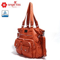 Angelkiss 여성 토트백 멀티 포켓 소프트 PU 가죽 어깨 가방 대용량 핸드백