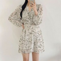 퍼니걸스 9918 브이넥 플라워 쉬폰 미니 원피스 여성의류