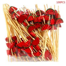 100 PC 4.7 인치 대나무 칵테일 수제 자연 파티 이쑤시개 장식 친환경 전채 꼬치 꼬치, 빨간색, 수박