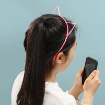 반짝이 고양이 귀 헤어밴드 핑크 머리띠