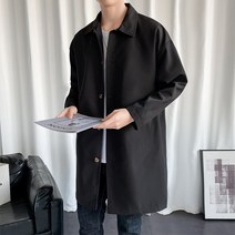 DFMEI 봄 코트 남성 단색 캐주얼 코트 가을 중간 길이 옷깃 남성 윈드 브레이커