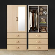 이엔 400 800 3단서랍장 시스템 수납 옷장 시리즈 이불장 장농 장롱 원룸 작은방, 03.3서랍거울수납장, 메이플