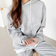 가비진 여성용 따뜻한 전체 안감 기모 무지 베이직 오버핏 후드티