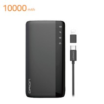 [드리온] 보조배터리 10000mAh (C타입+5핀 2IN1케이블+8핀 젠더포함), 블랙