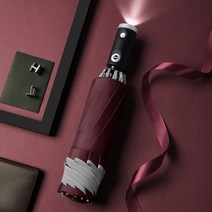 자동 접는 우산 LED 손전등 반사 스트라이프 역방향 우산과 완전 UV 비 태양, Wine Red10 Ribs