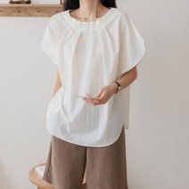 [옷자락] 여자 라운드넥 튤립 소매 4컬러 무지 블라우스