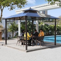 전원주택 조립식 정자 파골라 바베큐장 야외 지붕있는평상 사각정, 2.6x2.6 4기둥+3면좌판+테이블+PC보드