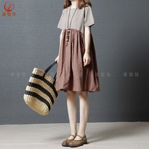 셀럽당 여성 원피스 여름 빅 사이즈 루즈 반팔 린넨 미디스커트