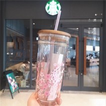 스타벅스 벚꽃 텀블러 대용량 2열 레이어 플라스틱, 591ml갈색곰유리밀짚컵상점을따라벚꽃플러그를