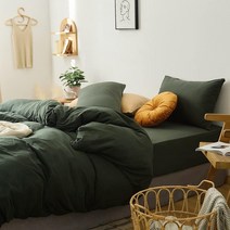 AMWAN 단색 아미 그린 이불 커버 킹 사이즈 침구 세트 천연 워싱 면.. 정품보장