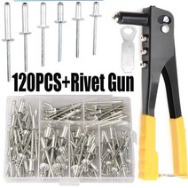 팝너트 건 헤비 듀티 리베터 세트팝 리벳 건120Pcs 블라인드 리벳 구색 키트 핸드 툴 리벳 너트 도구, 03 120PCS With Tool