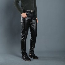 남성 겨울 기모 가죽 바지 봄 여름 탄성 높은 허리 경량 캐주얼 pu