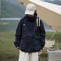 바람막이 자켓 잠바 등산용 캠핑용 일본 야외 재킷 남성과 여성의 빨간색 후드 재킷 등산복 가을 겨울 느슨한 복고풍 툴링 기능 재킷