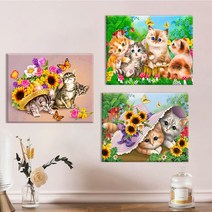 파센 1+1 액자 보석십자수 캔버스형 DIY 키트 40 x 50 cm, FN79.고양이