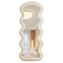 날씬 전신 거울 벨벳 물결 피팅 미러 침실 화장 의류 매장 인테리어 장식 벽걸이, 신록 160x60cm 벽걸이+스탠드