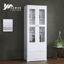 하원가구 로체 1800 투서랍 유리 장식장 진열장, 화이트