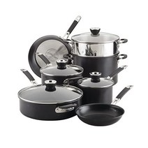 [해외] 아놀론 스마트 스택 하드 양극산화 논스틱 쿡웨어 11피스 세트 블랙, Cookware Set (11 Piece)_Black