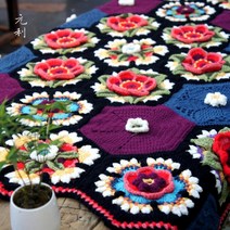 뜨개질 핸드메이드 꽃모티브 담요 블랭킷 90x120