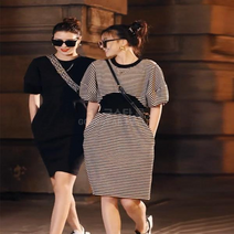 하와이 옷차림 여름 바스락 원피스 냉장고 롱비치 결혼식 복장 스트라이프 반팔 드레스