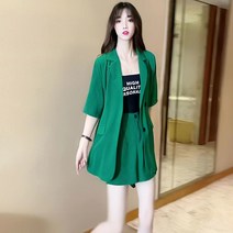 FANSYLI 여성정장세트 캐주얼 여름 얇은 투피스 정장 반바지세트 직업정장 W3F22