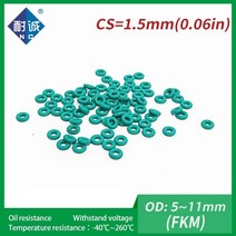 5 개/몫 고무 링 녹색 FKM O 씰 두께 1.5mm OD5/5.5/6/6.5/7/8/8.5/9/10/10.5/11mm 연료 와셔, 11x8x1.5mm, 10pieces